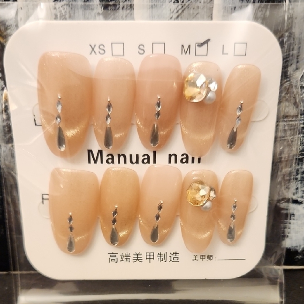 Elegant Nude Press-On Nails with Silver Accents